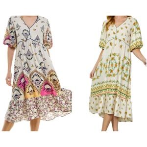 NWT Anthropologie Fig And Flower L Rayon Linen Blend Midi Dress Belted‎ BOHO (2)